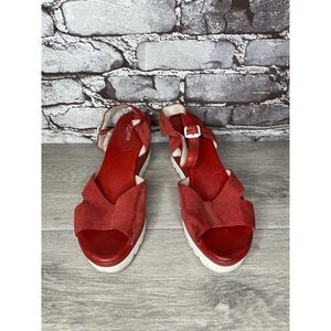 Bournazos Athens Red Suede Leather Ankle Strap Wedge Sandals Women Sz 39EU/8.5US